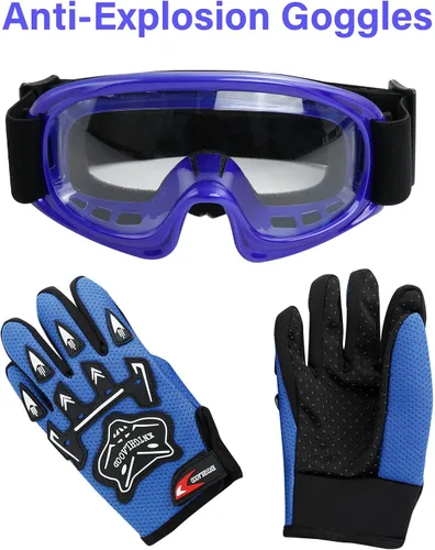Miniatura 9 de TCT-MOTORPARTS - Casco para niños o jóvenes con lentes y guantes, aprobado por el DOT, para motocross, modelo de calavera azul, para cuatrimoto