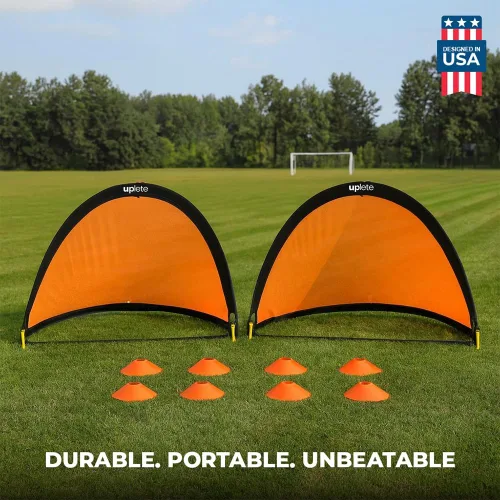 Miniatura 3 de Porterías de fútbol portátiles desplegables de 4 pies – Juego de 2 porterías de entrenamiento para niños y adultos con funda de transporte, 8 conos