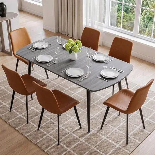 Miniatura 40 de HIPIHOM Mesa de comedor moderna de granja de 47.2 pulgadas, mesa de comedor rectangular de madera con patas de metal para 4 personas para comedor