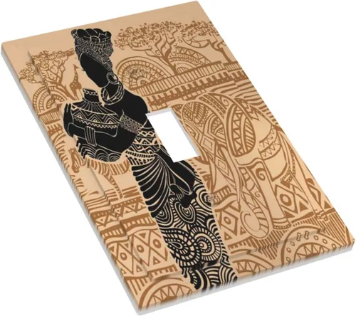 Miniatura 3 de Cubierta de Interruptor de Pared de Una Sola Gangua con Motivo de Mujer Africana, Zebra y Elefantes, Placa Decorativa para Toma Eléctrica