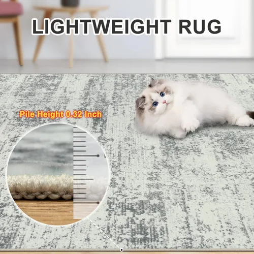 Miniatura 7 de Alfombras de 6x9 para sala de estar - Alfombra lavable moderna abstracta suave grande neutral antideslizante para piso interior resistente a manchas