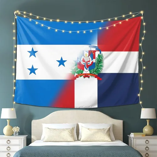 Miniatura 2 de Tapiz de mitad de Honduras con bandera de la mitad de República Dominicana para colgar en la pared, decoración de sala de estar y dormitorio, 80 x