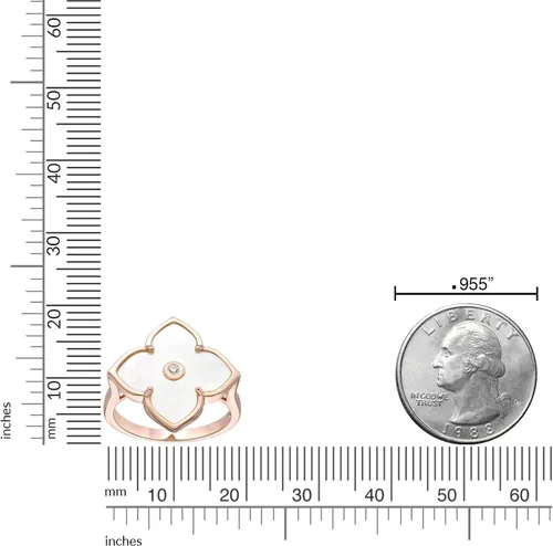 Miniatura 8 de Lavari Jewelers Anillo de flor de ónix negro o nácar y circonita cúbica para mujer, en plata de ley 925 con chapado en oro, aniversario, tallas 6 a 8