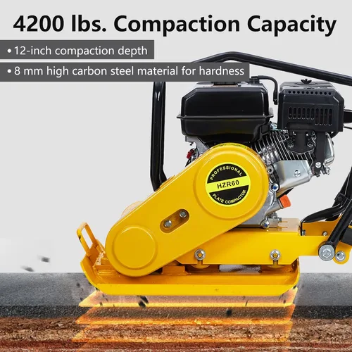 Miniatura 3 de GarveeHome 7HP Plataforma compactadora de pisón, motor de gas de 212 CC, manipulación vibratoria de compactación de 4200 libras, 22.1 x 15.9