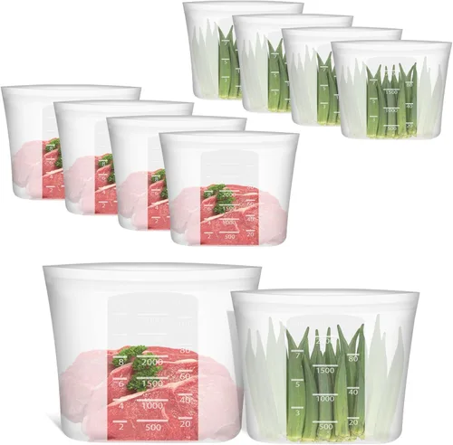 Miniatura 19 de Bolsas de Alimentos Reutilizables, Paquete de 12 Bolsas de Almacenamiento de Alimentos 100% Silicona que se Mantienen de Pie con Cierre Hermético