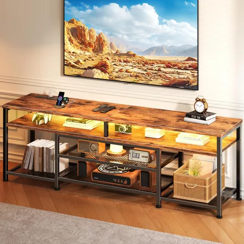 Miniatura 11 de Furologee Soporte de TV con tomas de corriente y luces LED, centro de entretenimiento de 63 pulgadas para televisores de 60, 65, 70 pulgadas, mesa