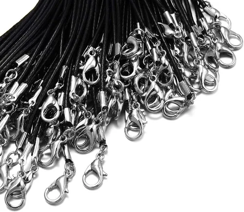 Miniatura 2 de 60 piezas de cordón encerado para la fabricación de joyas, cuerda de collar con cierre para pulseras y colgantes, negro