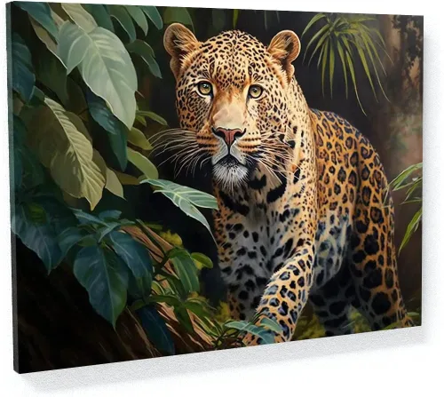 Miniatura 9 de Sense Canvas Arte en lienzo con retrato de leopardo verde 2 – Decoración del hogar para pared, póster grande 40 x 30 / 0.75 pulgadas