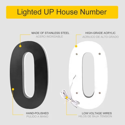 Miniatura 3 de Números LED retroiluminados de 7 pulgadas, acero inoxidable pulido a mano para letreros de dirección de casa, números de casa modernos de 7 2-Negro 1