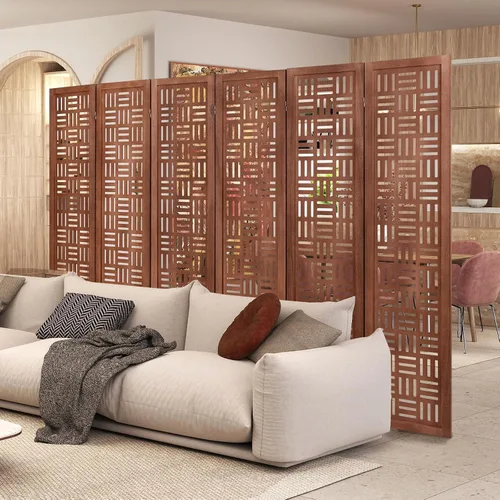 Miniatura 3 de Giantex Divisor de habitación de 6 paneles, separadores de habitación plegables con patrón de corte tallado y marco de madera maciza, totalmente