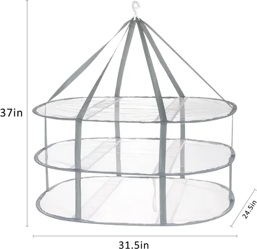 Miniatura 2 de Secadora colgante de ropa de malla plegable de 3 niveles, tendedero de secado de suéter, tendedero grande para ropa sucia, colgador plano y seco