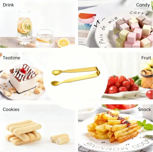 Miniatura 6 de Pinzas de hielo para cubos de azúcar, pinzas pequeñas de acero inoxidable para servir aperitivos, pinzas de cocina pequeñas para fiestas de té