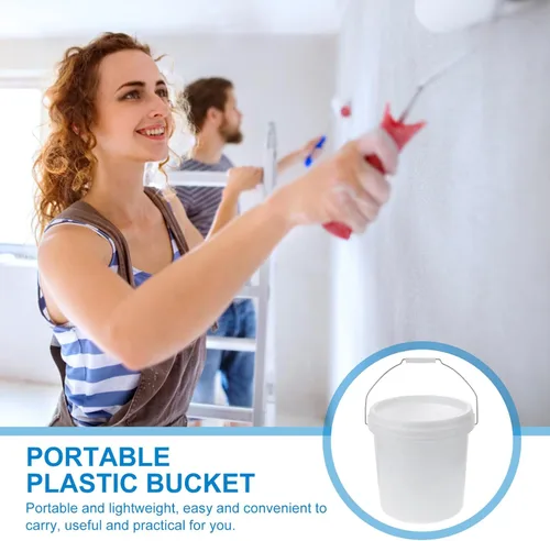 Miniatura 5 de Homoyoyo Cubo de agua de plástico blanco Mango portátil para uso doméstico Almacenamiento para actividades al aire libre y tareas domésticas