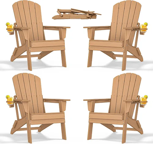 Miniatura 18 de nevilywood Silla Adirondack plegable – Respaldo ergonómico extendido, portavasos – Fácil montaje – Plástico HDPE duradero, resistente a