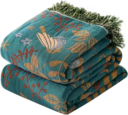 Miniatura 35 de VANJOROY - Manta bohemia de 100% algodón orgánico, transpirable, ultrasuave, decoración rústica, manta decorativa con diseño floral para todas