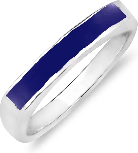 Miniatura 2 de AeraVida Anillo de plata de ley 925 con incrustaciones de lapislázuli azul de imitación de barra rectangular Anillos de boda clásicos para mujer