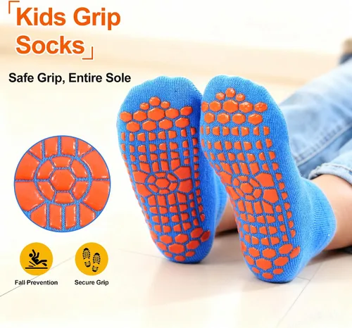 Miniatura 3 de GRPSKCOS Calcetines de Agarre para Niños 6 Pares Calcetines de Agarre para Niños Calcetines de Trampolín Antideslizantes para Tobillo Calcetines
