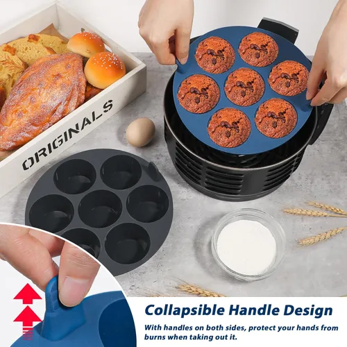 Miniatura 4 de Webake 2 piezas de molde para magdalenas de silicona para freidora de aire para hornear, antiadherente, moldes para huevos de silicona, moldes