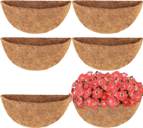 Miniatura 8 de HFHOME 4 piezas de revestimiento de coco medio redondo de 12 pulgadas, maceta de pared de medio círculo de 12 pulgadas, forros de repuesto de fibra