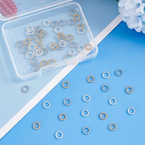 Miniatura 4 de PH PandaHall 60 anillos de salto de oro de 24 quilates, 3 colores de 0.236 pulgadas de latón, anillos de salto trenzados de calibre 18, anillos