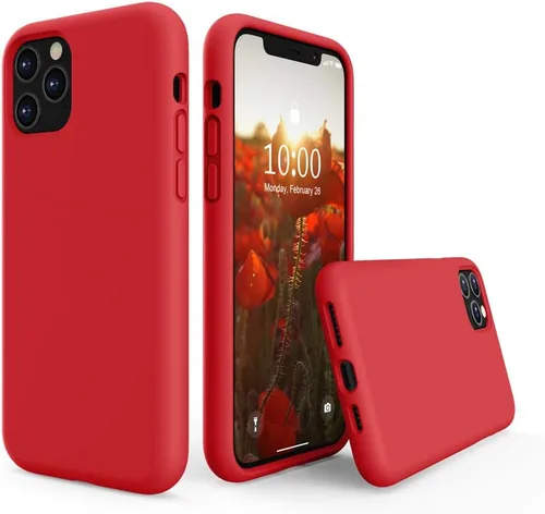 SURPHY Funda compatible con iPhone 11 Pro de 5.8 pulgadas, funda gruesa de silicona líquida (con forro de microfibra) para 11 Pro 2019, color rojo