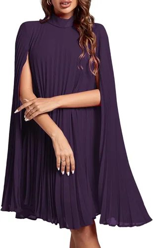 Miniatura 11 de Rooscier Vestido midi de fiesta plisado con cuello alto falso y espalda abierta para mujer