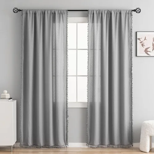 Miniatura 11 de Cortinas cortas para ventana pequeña, mezcla de lino natural, estilo campestre, 45 pulgadas de largo, para cocina, 40 pulgadas de ancho x 45