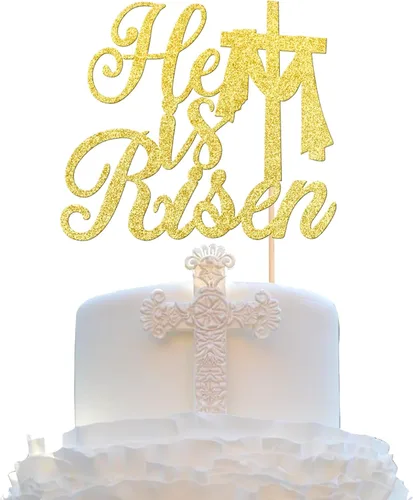 Miniatura 8 de 30 piezas de decoración para magdalenas de Pascua con purpurina de cruz religiosa He is resucitado para cupcakes de la Santa Biblia, Dios bendiga