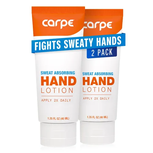 Carpe Loción para manos absorbente de sudor (paquete de 2), una loción suave y no irritante recomendada por dermatólogos que ayuda a detener el