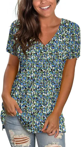 Miniatura 27 de Sipaya - Camiseta de mujer con cuello en V, básica, de ajuste suelto, manga corta, estilo casual