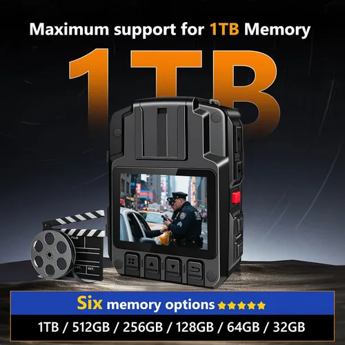 Miniatura 5 de Cámara corporal CAMMHD V8-1TB 4K con grabación de audio y video, cámara corporal 2160P, dos baterías de 4400mAh, funciona 14H, grabadora de video