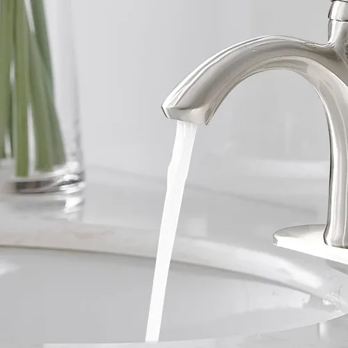 Miniatura 6 de BWE Grifo de baño, grifo de fregadero de níquel cepillado con 1 orificio con drenaje desplegable y líneas de suministro para uso doméstico