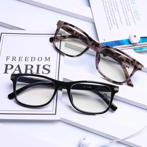 Miniatura 7 de DOOViC Gafas de lectura bifocales, paquete de 2 lentes de lectura con bloqueo de luz azul, negra/tortuga, bisagra de resorte de calidad para hombres