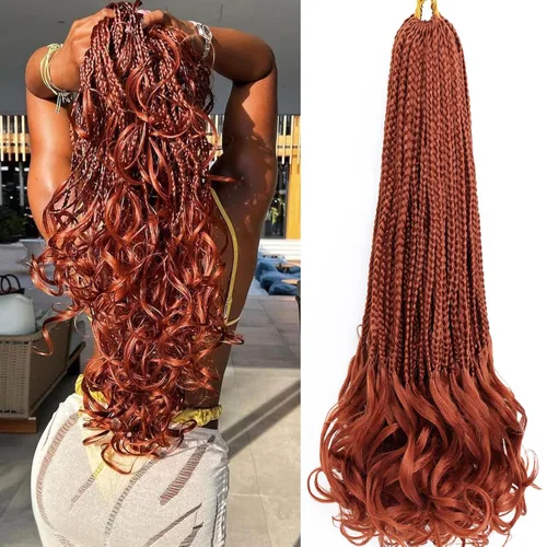 Miniatura 65 de Trenzas de ganchillo rizadas francesas de 22 pulgadas, 8 paquetes, trenzas de caja diosa grises para mujeres, de ganchillo pre-trenzadas con Trenzas