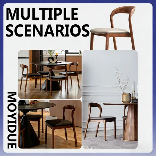 Miniatura 6 de Sillas de comedor de madera maciza con respaldo curvo, sillas de comedor modernas de mediados de siglo, sillas de comedor tapizadas de tela