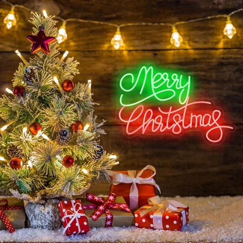 Miniatura 2 de Letreros de neón de Feliz Navidad para decoración de pared, letreros de luz LED de neón iluminados para ventana, dormitorio, fiesta de Navidad