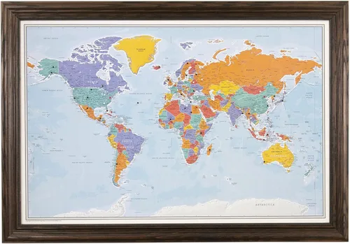 Miniatura 18 de Póster personalizado en lienzo enrollado con mapa del mundo, arte de pared con chinchetas – Grande 24" x 36" mapa del mundo de océanos azules
