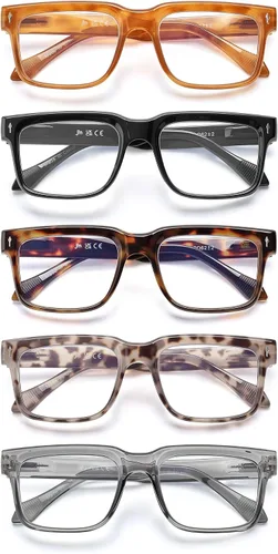 Miniatura 2 de JM Paquete de 5 lentes de lectura para mujeres y hombres, lectores de computadora cuadrados con bloqueo de luz azul, elegantes con bisagras