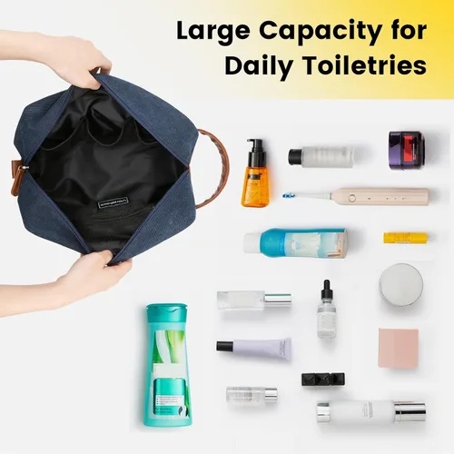 Miniatura 6 de Vorspack Neceser de viaje – Neceser colgante para hombre, resistente al agua, bolsa de afeitar de lona para viajes, Azul marino, M, Classic
