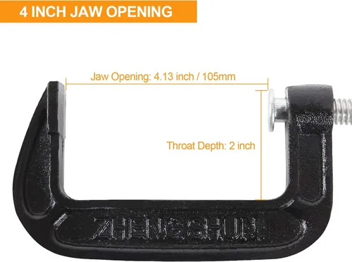 Miniatura 2 de 6 abrazaderas C de 4 pulgadas de acero resistente C - Juego de abrazaderas C de resistencia industrial para carpintería, soldadura, construcción