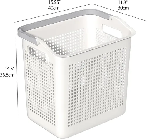 Miniatura 2 de Juego de 4 cestas grandes para ropa sucia con asas, cestas de plástico para ropa sucia, color blanco
