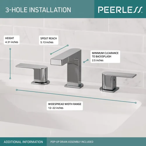 Miniatura 3 de Peerless Xander - Grifo de baño cromado de 3 agujeros, montaje de drenaje, cromado P3519LF