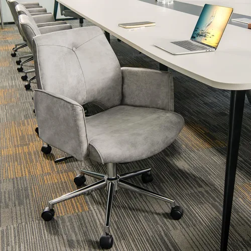 Miniatura 2 de Giantex Silla de escritorio de oficina en casa, silla de escritorio de piel sintética con ruedas y reposabrazos, altura ajustable, moderna silla