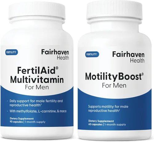 FertilAid para hombres y MotilityBoost Combo, vitaminas prenatales y suplemento de fertilidad masculina para apoyar el recuento y la motilidad con