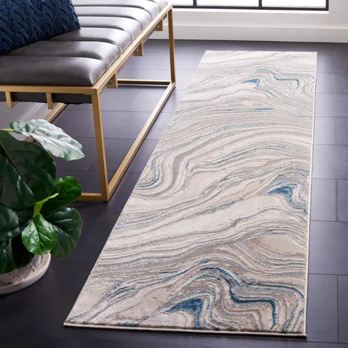 Miniatura 12 de SAFAVIEH Meadow Collection - Alfombra para pasillo, 2 x 7 pies, azul y gris, diseño abstracto moderno, no desprende pelusa y de fácil cuidado, ideal