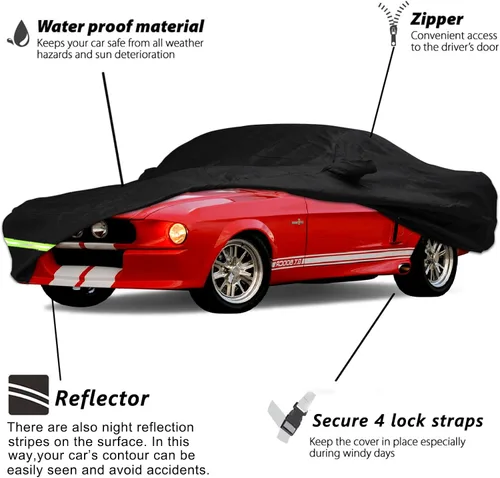 Miniatura 2 de YIXIN Fundas impermeables de automóvil para Ford Mustang 1964-1973, fundas 190T, ajuste del cliente, correa 100% impermeable a prueba de viento