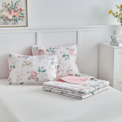 Miniatura 8 de Juego de edredón floral tamaño Queen 88x88 con flores rosas y amarillas, de microfibra suave, ligero, colcha reversible de verano de 3 piezas, juego