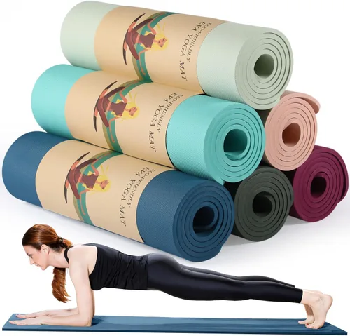 Miniatura 10 de Timgle 6 alfombrillas de yoga de 0.394 in de grosor a granel, 68 x 24 pulgadas, tapete de ejercicio antideslizante resistente al desgarro