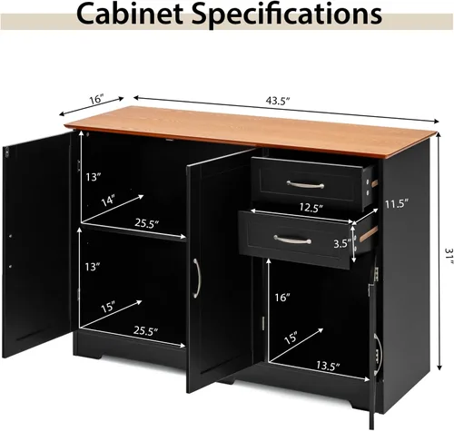 Miniatura 3 de Giantex Aparador de buffet Credenza - Armario de almacenamiento, mesa de consola de cocina, comedor, armario de entrada con armario de 2 puertas y 2