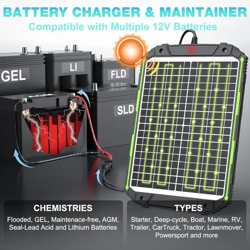 Miniatura 6 de Sun Energise Cargador y mantenedor de batería solar de 20 W y 12 V, controlador de carga MPPT inteligente integrado, impermeable, 20 W, 12 voltios